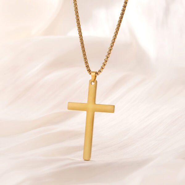 Stainless steel cross necklace collar 18K electroplated plain plain titanium steel cross pendant - Image 5