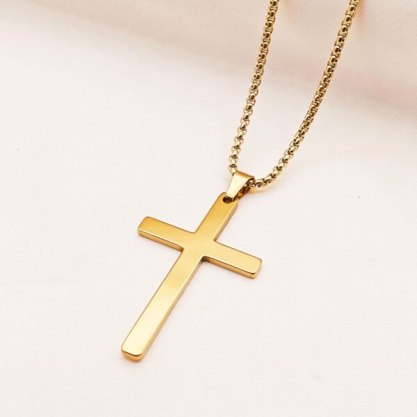 Stainless steel cross necklace collar 18K electroplated plain plain titanium steel cross pendant - Image 3