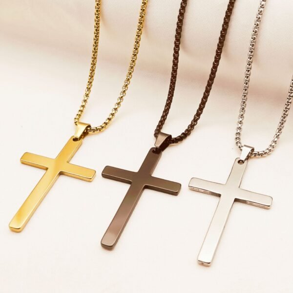 Stainless steel cross necklace collar 18K electroplated plain plain titanium steel cross pendant - Image 2