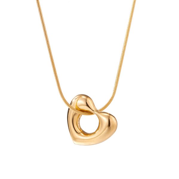 Light luxury stainless steel 18k gold plated color preserving snake bone chain simple waterproof hollow heart titanium steel necklace - Image 7