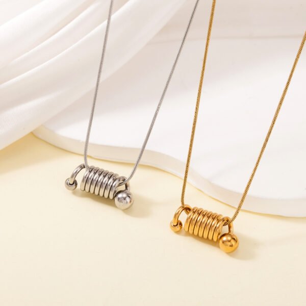Stylish spiral spring personality pendant necklace titanium steel plated 18K gold clavicle chain high sense jewelry women