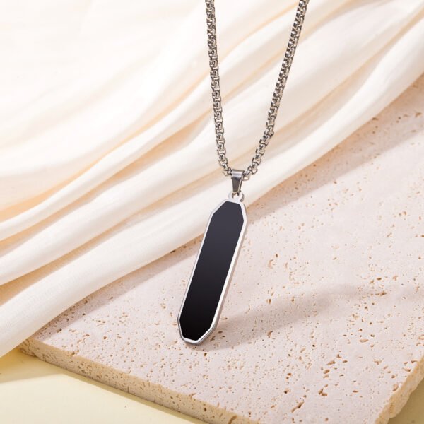 Stainless steel geometric pendant sweater chain Male European and American personality trend black dripping oil strip titanium steel necklace - Image 3