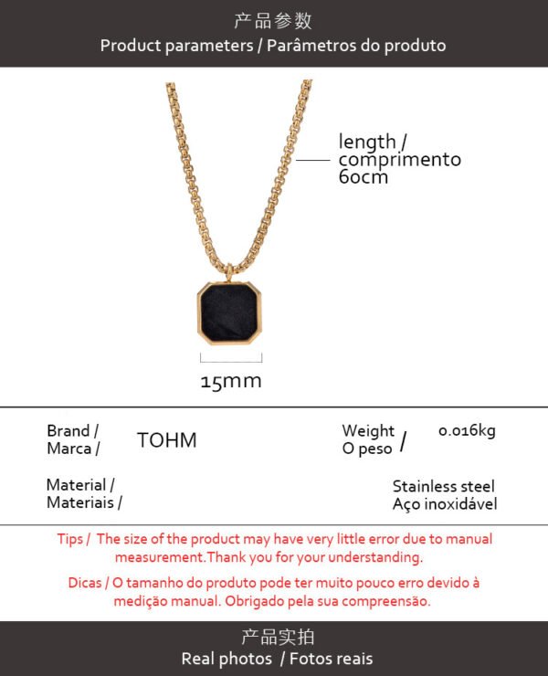 Europe and the United States cross-border simple square dripping stainless steel pendant all fashion long smooth square titanium steel necklace - Image 2