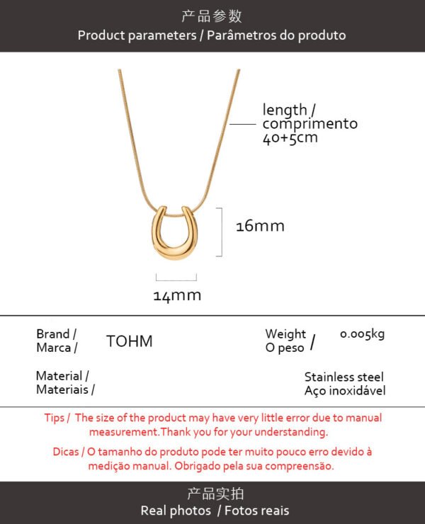 Simple fashion 18K gold plated stainless steel U-shaped necklace women's all-match high-grade irregular titanium steel clavicle chain - Image 2