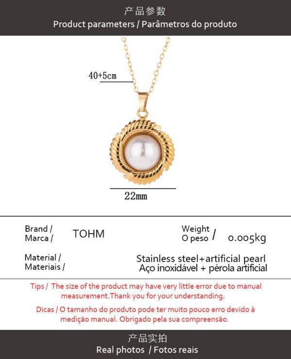 Fashion temperament senior sense not fade color necklace cross-border new stainless steel die-cast inlaid shell bead pendant collarbone chain female - Image 8