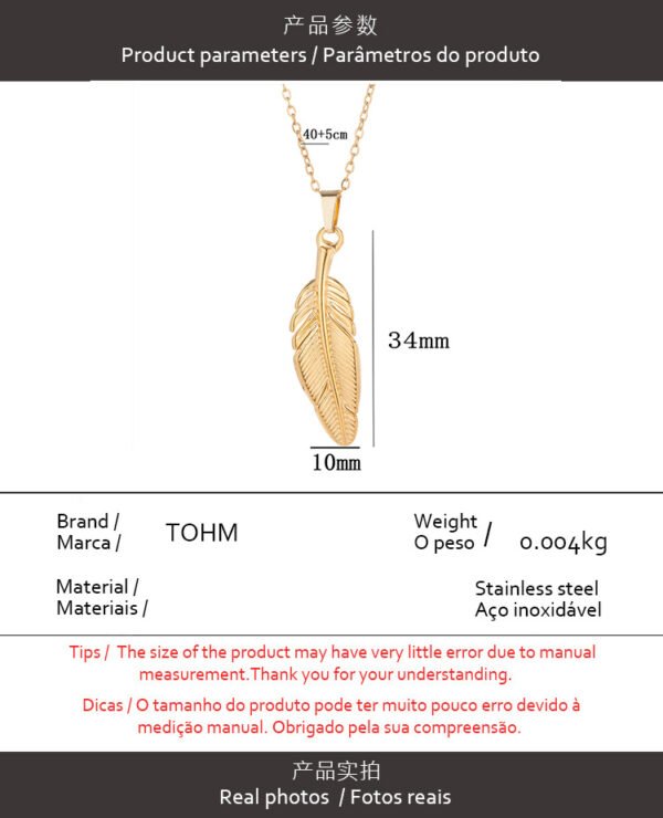 Cross-border new stainless steel feather fringe necklace Women's Bohemian style retro oil pressed titanium steel jewelry clavicle chain - Image 7
