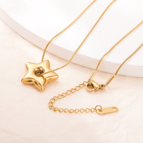 18K gold plated stainless steel Star pendant simple fashion necklace Hollow titanium steel star collarbone chain sweater chain - Image 2