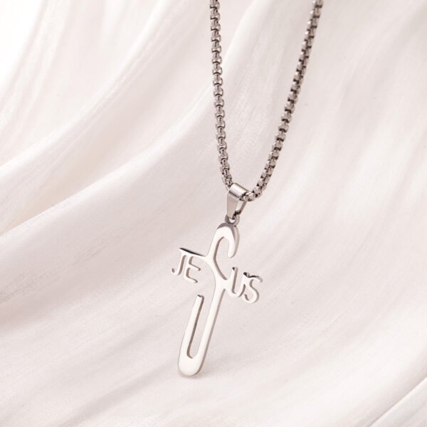 Cross-border Europe and the United States hot personality titanium steel accessories men's fashion long hollow-out JESUS cross pendant necklace - Image 4