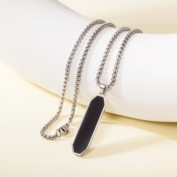 Stainless steel geometric pendant sweater chain Male European and American personality trend black dripping oil strip titanium steel necklace