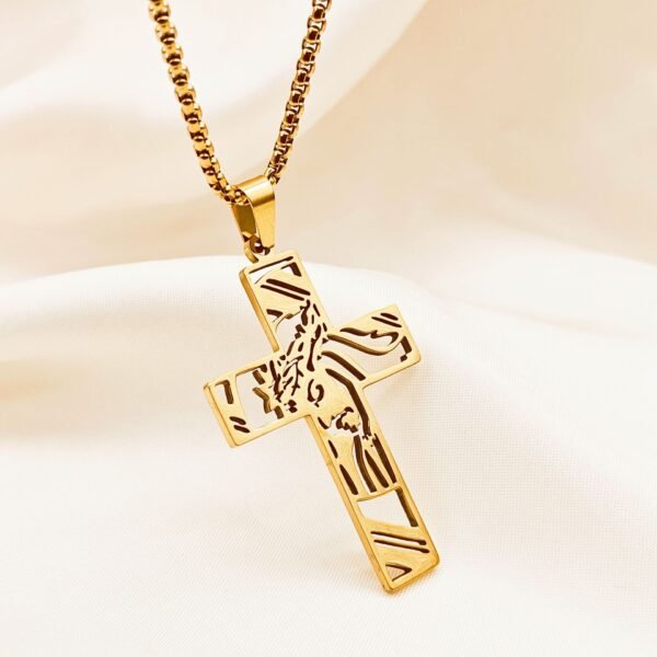 Europe and the United States hot stainless steel hollow cross necklace men hip hop niche personality titanium steel necklace - Image 5