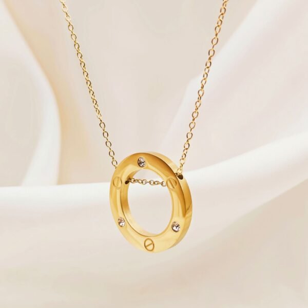 Stainless steel ring cake micro-inlaid zircon necklace women's 18k gold electroplated non-fade light luxury high-grade clavicle chain - Image 3