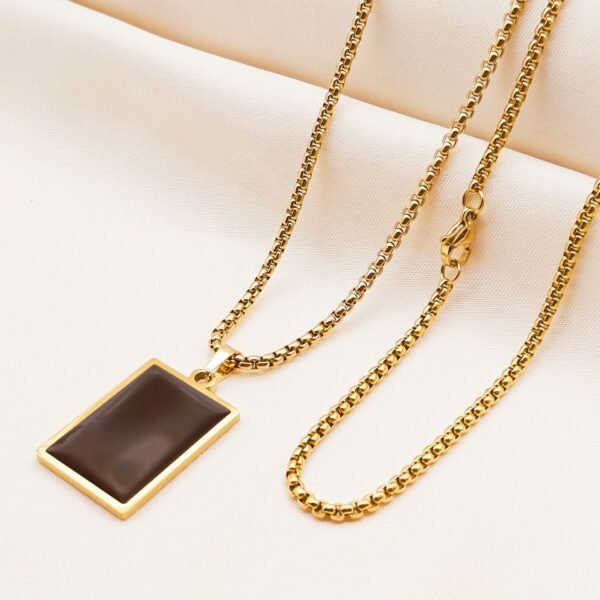 Cross-border hot sales of stainless steel black dripping oil geometry long sweater chain male European and American trend titanium steel square brand necklace - Image 4