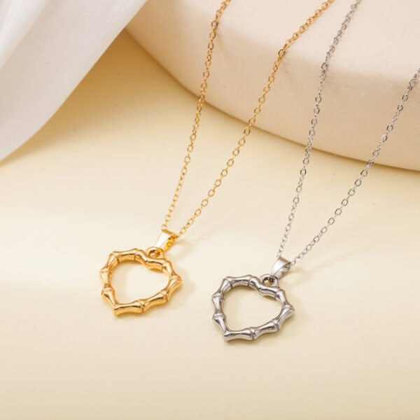 Cross-border Europe and the United States ins style retro gold bamboo knot love shaped titanium steel necklace simple stainless steel pendant collar bone chain