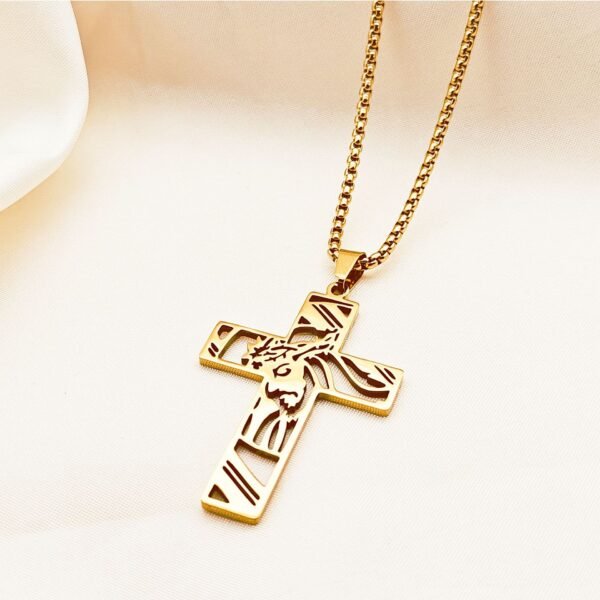 Europe and the United States hot stainless steel hollow cross necklace men hip hop niche personality titanium steel necklace - Image 4