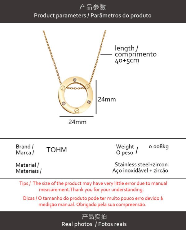 Stainless steel ring cake micro-inlaid zircon necklace women's 18k gold electroplated non-fade light luxury high-grade clavicle chain - Image 5