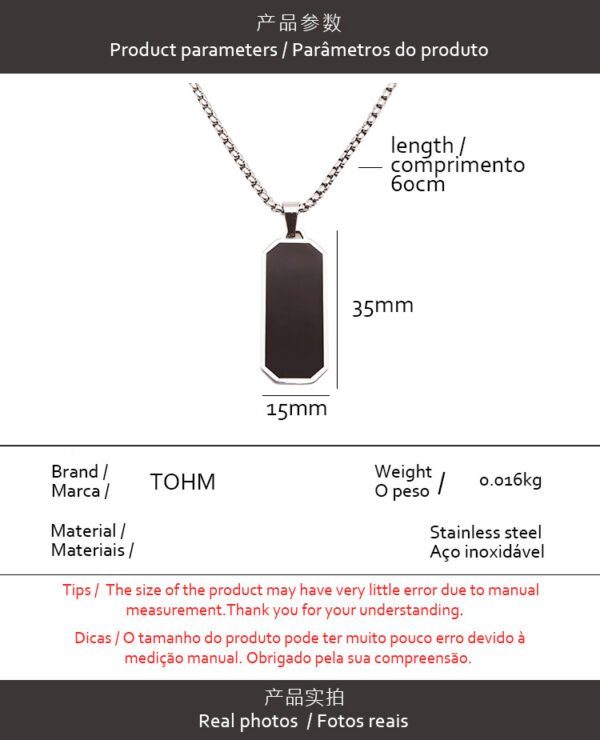 Simple everything with neutral black strip stainless steel necklace men's fashion titanium steel hip hop personality geometric sweater chain accessories - Image 2