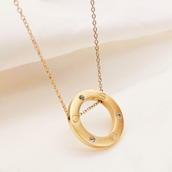 Stainless steel ring cake micro-inlaid zircon necklace women's 18k gold electroplated non-fade light luxury high-grade clavicle chain
