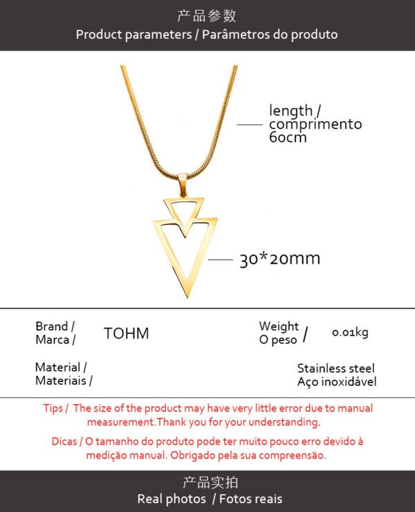 European and American cross-border stainless steel jewelry personality hip hop overlapping inverted triangle arrow pendant titanium steel necklace sweater chain - Image 6