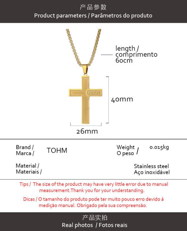 Chain selling 18K gold plated stainless steel Jesus cross necklace personality accessories pendant men - Image 6
