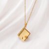18K gold plated titanium steel block envelope pendant clavicle chain artsy vintage style stainless steel open and close book necklace - Image 4