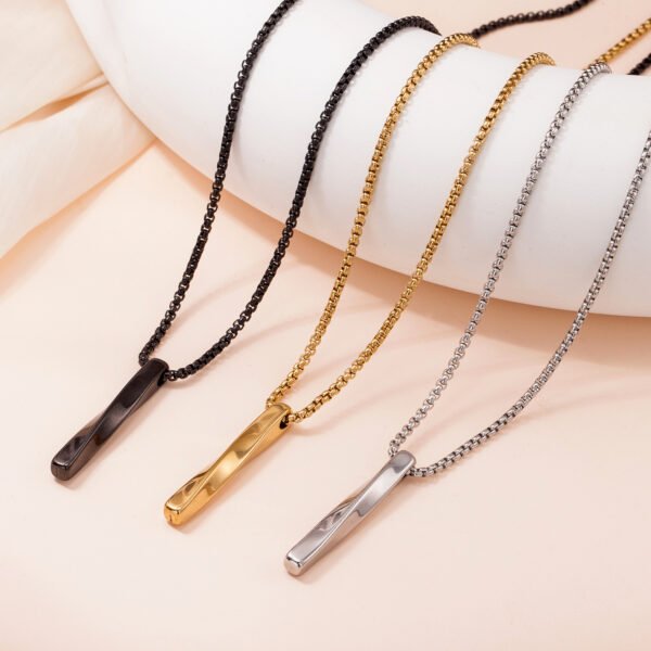 Simple 18-karat gold plated stainless steel smooth long necklace cross border personality spiral titanium steel pendant collarbone chain for men