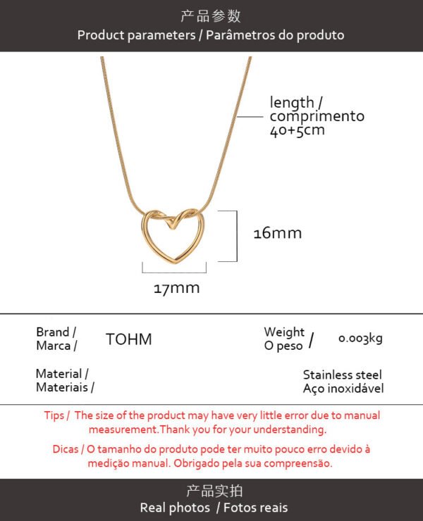 Cross-border new stainless steel heart pendant necklace simple love wound collarbone chain electroplated titanium steel sweater chain - Image 7