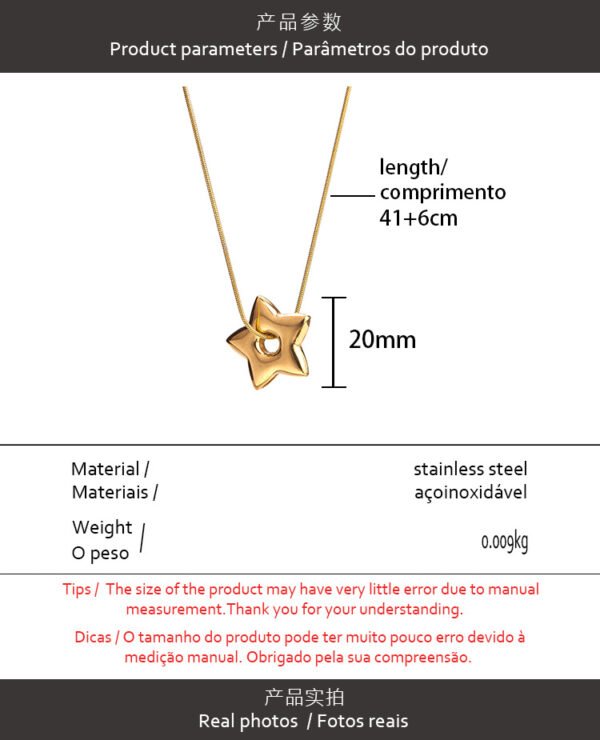 18K gold plated stainless steel Star pendant simple fashion necklace Hollow titanium steel star collarbone chain sweater chain - Image 6