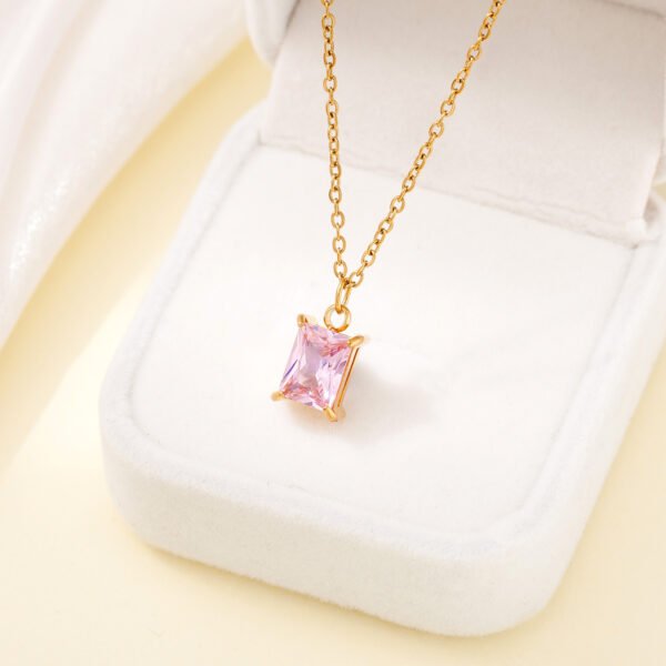 Simple block titanium steel 18K gold plated necklace women's ins cold wind color diamond collar bone chain necklace pendant jewelry - Image 3
