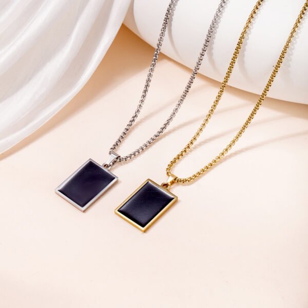 Cross-border hot sales of stainless steel black dripping oil geometry long sweater chain male European and American trend titanium steel square brand necklace