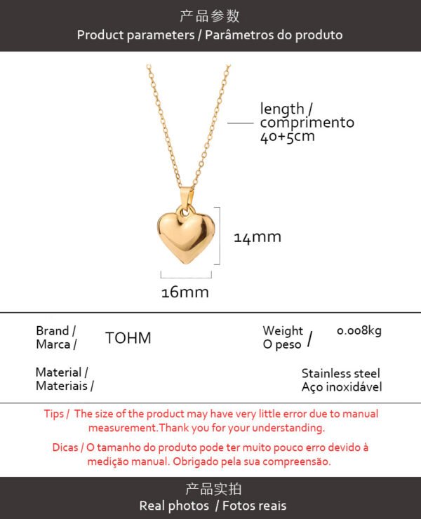 Foreign trade hot 18K gold plated love pendant clavicle chain fashion heart heart necklace heart-shaped titanium steel - Image 2