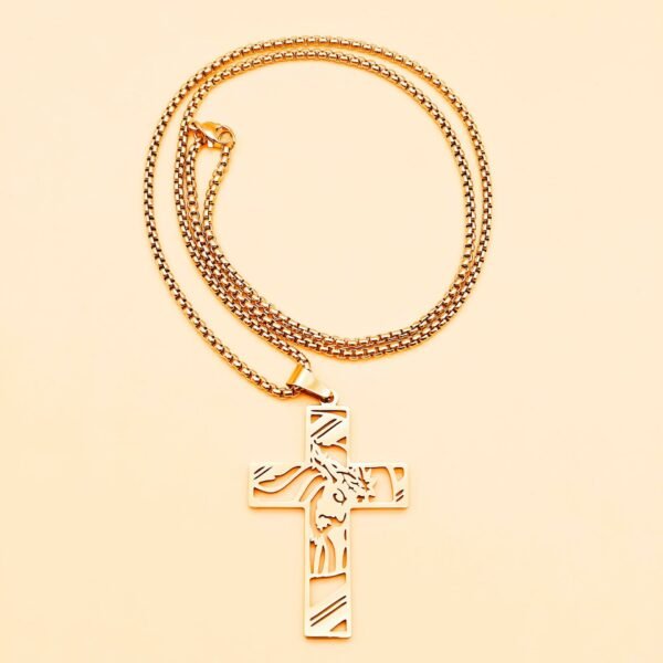 Europe and the United States hot stainless steel hollow cross necklace men hip hop niche personality titanium steel necklace - Image 7