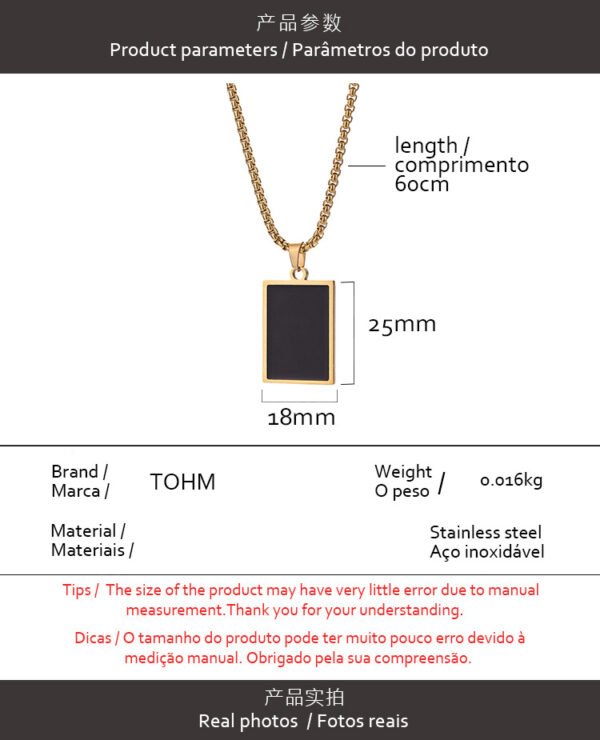 Cross-border hot sales of stainless steel black dripping oil geometry long sweater chain male European and American trend titanium steel square brand necklace - Image 2