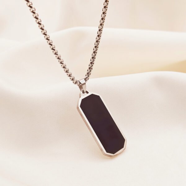 Simple everything with neutral black strip stainless steel necklace men's fashion titanium steel hip hop personality geometric sweater chain accessories - Image 4