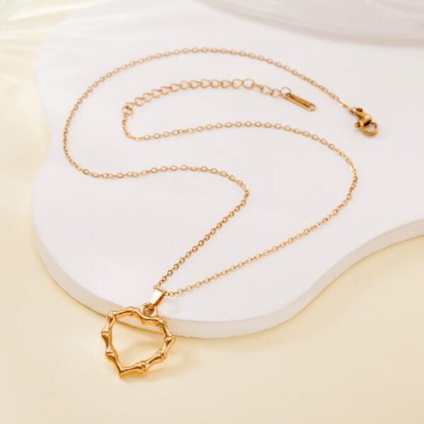Cross-border Europe and the United States ins style retro gold bamboo knot love shaped titanium steel necklace simple stainless steel pendant collar bone chain - Image 3