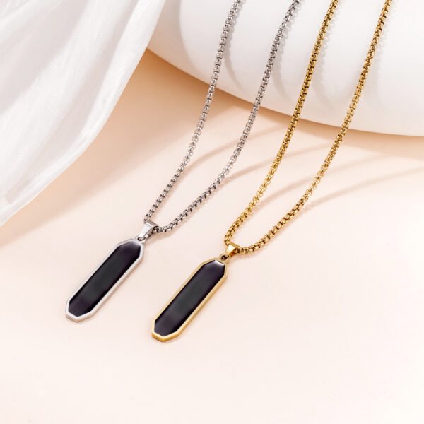 Stainless steel geometric pendant sweater chain Male European and American personality trend black dripping oil strip titanium steel necklace - Image 5