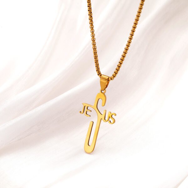 Cross-border Europe and the United States hot personality titanium steel accessories men's fashion long hollow-out JESUS cross pendant necklace - Image 6