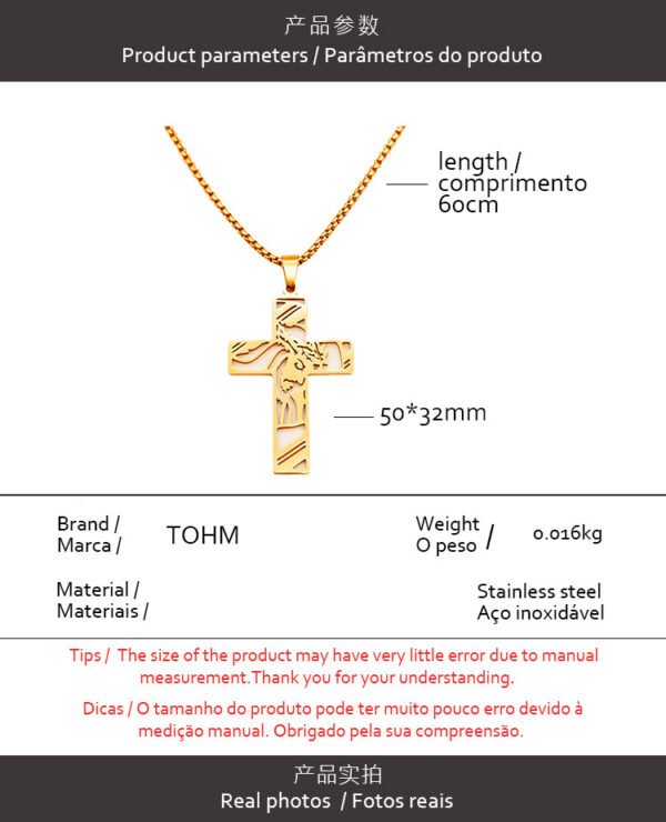 Europe and the United States hot stainless steel hollow cross necklace men hip hop niche personality titanium steel necklace - Image 2
