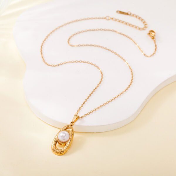 Simple fashion titanium steel necklace female cross-border new hollow water drop inlaid beaded pendant temperament does not fade collarbone chain - Image 3