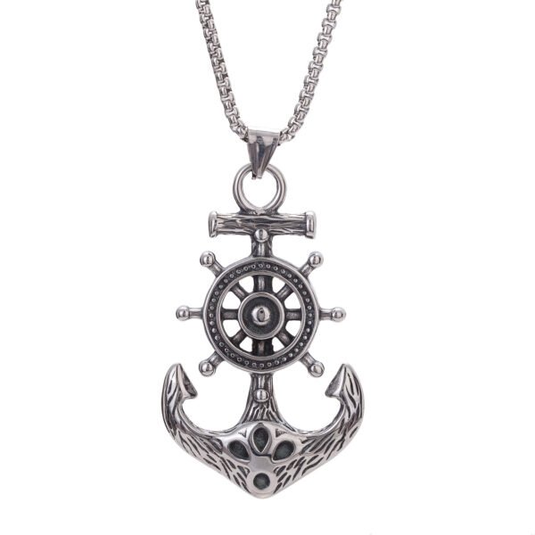 European and American retro pirate helmsman anchor pendant men's titanium steel necklace Hipster fashion all-match stainless steel sweater chain - Image 4