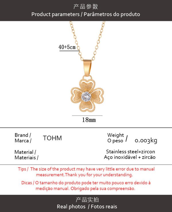 Stainless steel flower necklace women's simple light luxury design sense double hollowed-out diamond-inlaid sunflower colorless collarbone chain - Image 7