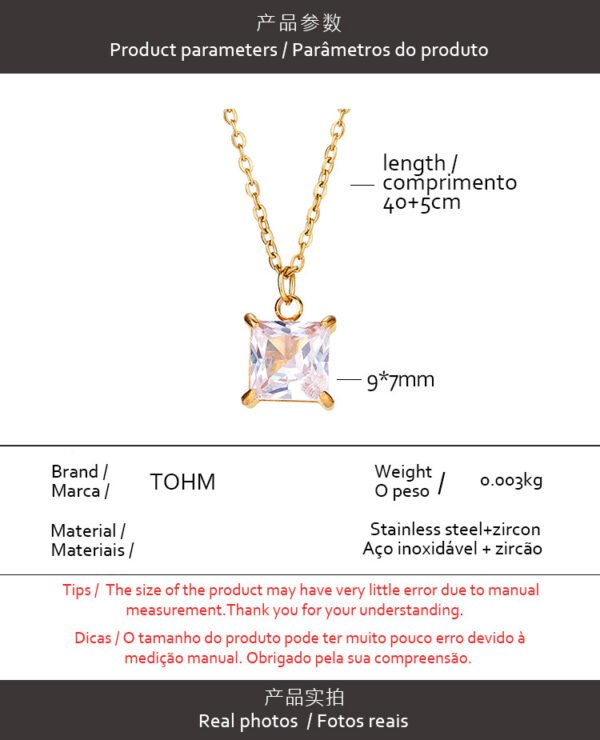 Simple block titanium steel 18K gold plated necklace women's ins cold wind color diamond collar bone chain necklace pendant jewelry - Image 4