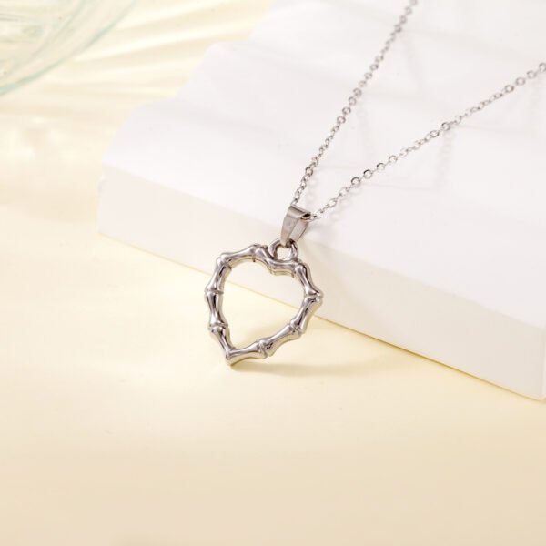 Cross-border Europe and the United States ins style retro gold bamboo knot love shaped titanium steel necklace simple stainless steel pendant collar bone chain - Image 5