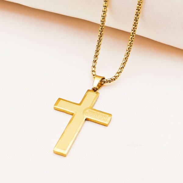 Chain selling 18K gold plated stainless steel Jesus cross necklace personality accessories pendant men - Image 4