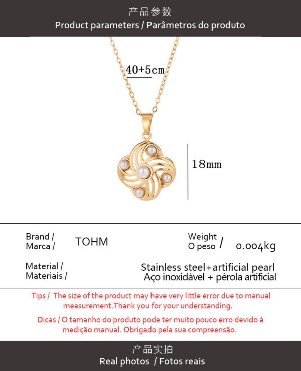 Simple light luxury stainless steel high sense inlaid beaded necklace 18K gold electroplated non-fading niche locket clavicle chain - Image 7